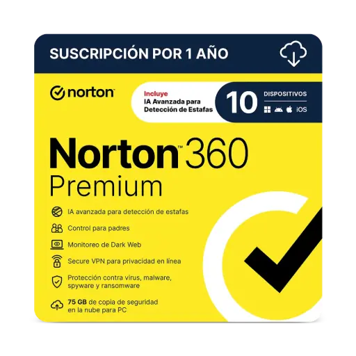 [037648692373] LICENCIA ANTIVIRUS NORTON 360 PREMIUM PERSONAL 10 DISPOSITIVOS 21414754 SIN GARANTIA