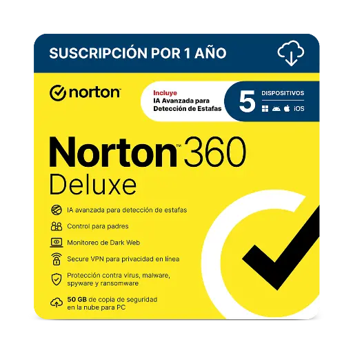 [037648692403] LICENCIA ANTIVIRUS NORTON 360 DELUXE PERSONAL 5 DISPOSITIVOS 21414709 SIN GARANTIA