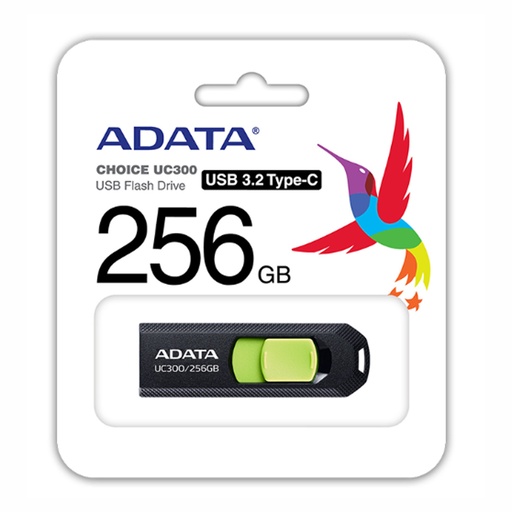 [842243027594] MEMORIA USB ADATA UC300 256GB 3.2 NEGRO CON VERDE ACHO-UC300-256G-RBK/GN 1M DE GARANTIA