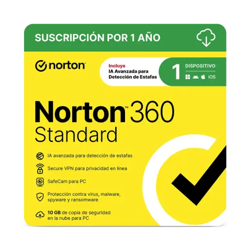 [037648692366] LICENCIA ANTIVIRUS NORTON 360 STANDARD PERSONAL 1 DISPOSITIVOS 21414734 SIN GARANTIA