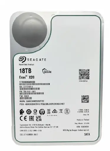 [763649153178] DD SEAGATE NUEVO 18TB 3.5" EXOS X20 ST18000NM003D 11M DE GARANTIA