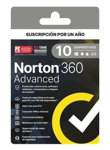 [037648699372] LICENCIA ANTIVIRUS NORTON 360 ADVANCED 10 DISPOSITIVOS 21443261 SIN GARANTIA