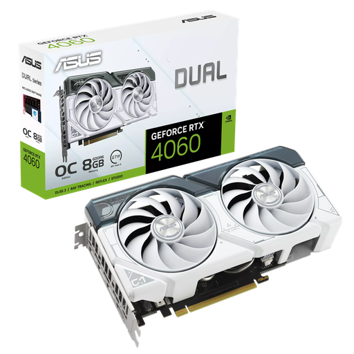 TVIDEO ASUS DUAL RTX4060 OC 8GB WHITE DDR6 HDMI DUAL-RTX4060-O8G-WHITE 90YV0JC2-MVAA00 1 AÑO DE GARANTIA