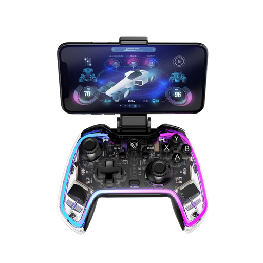 [7506215936910] CONTROL BALAM RUSH GAMER GLOW G595 NEON TRANSPARENTE  RGB INALAMBRICO PC/ANDROID/IOS/PS/NSWITCH BR-936910 1M DE GARANTIA