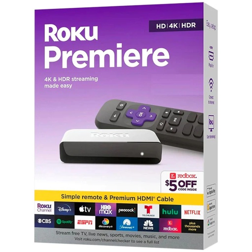 [829610007175] TVBOX ROKU PREMIERE HD 4K HDR 3920RW-SW STREAMING HDMI WIFI 11M DE GARANTIA
