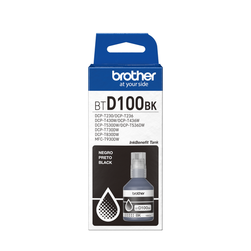 [012502676751] TINTA BROTHER BTD100BK NEGRO COM/T930DW/T830DW/T730DW/T530DW/T430W/T230 GARANTIA CON FABRICANTE