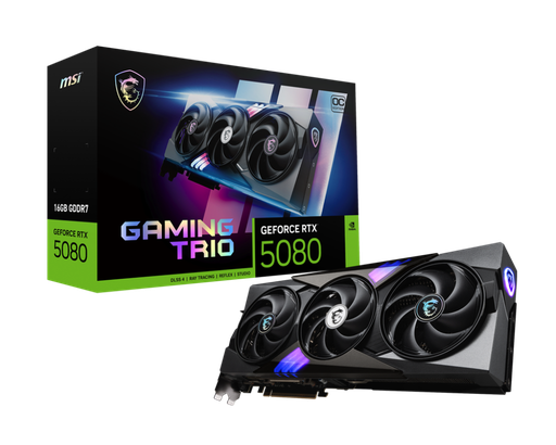 [824142395721] TARJETA DE VIDEO MSI NVIDIA GEFORCE RTX 5080 GAMING TRIO OC 16GB GDDR7 HDMI DP RGB RTX 5080 16G GAMING TRIO OC 12M DE GARANTIA