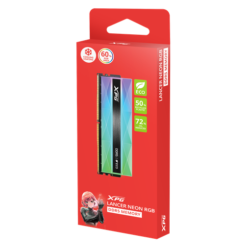 [4711085948984] RAM ADATA LANCER NEON DDR5 16GB 6400 NEGRO RGB AX5U6400C3216G-CLANRSG 11M DE GARANTIA