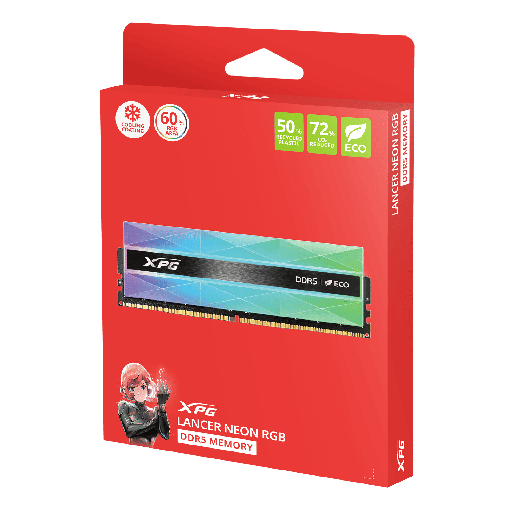 [4711085949578] RAM ADATA LANCER NEON DDR5 32GB(2X16) 7200 NEGRO RGB AX5U7200C3416G-DCLANRSG 11M DE GARANTIA