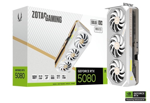 [810012085526] TARJETA DE VIDEO NVIDIA RTX5080 16GB OC GDDR7 ZOTAC SOLID BLANCA ZT-B50800Q-10P 12M DE GARANTIA