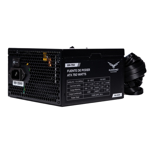 [7502262801195] FUENTE NACEB 750W 80PLUS BRONZE ATX NO MODULAR NEGRO NA-0635 11M DE GARANTIA