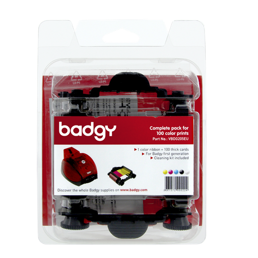 [3661572000224] KIT DE CONSUMIBLES BADGY CINTA PARA 100 IMPRESIONES A COLOR, TARJETAS DE PVC BLANCAS 100 PZS PARA IMPRESORAS BADGY1 VBDG205EU SIN GARANTIA