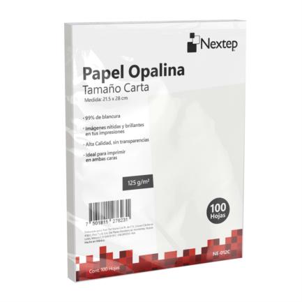 [7501811276231] PAPEL OPALINA NEXTEP NE-012C BLANCO 100G C/100PZS SIN GARANTIA