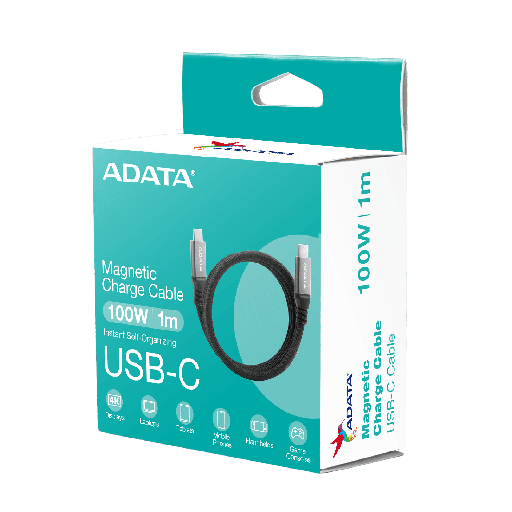 [842243035223] CABLE ADATA USB-C/USB-C NEGRO NILON MAGNETIZADO 1METROS CACCU3-100W-100AN-BK SIN GARANTIA