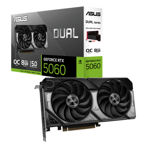 [199291057906] TARJETA DE VIDEO NVIDIA GEFORCE RTX5060 8GB OC GDDR7 ASUS DUAL 90YV0N12-M0AA00 12M DE GARANTIA