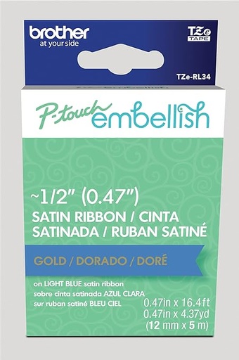 [012502652076] CINTA BROTHER SATINADA TZE-RL34 12MM DORADO SOBRE AZUL PT-D210 SIN GARANTIA
