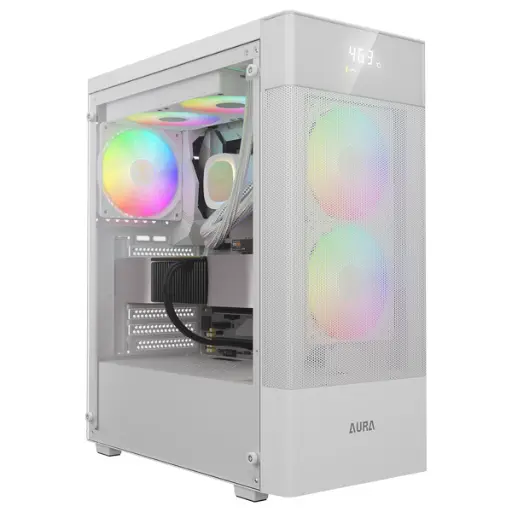 [848475011677] GABINETE GAMDIAS AURA GC5 ELITE ARGB BLANCO DIGITAL ATX S/FUENTE CRISTAL AU-GC5 ELITE ARGB WH 11M DE GARANTIA
