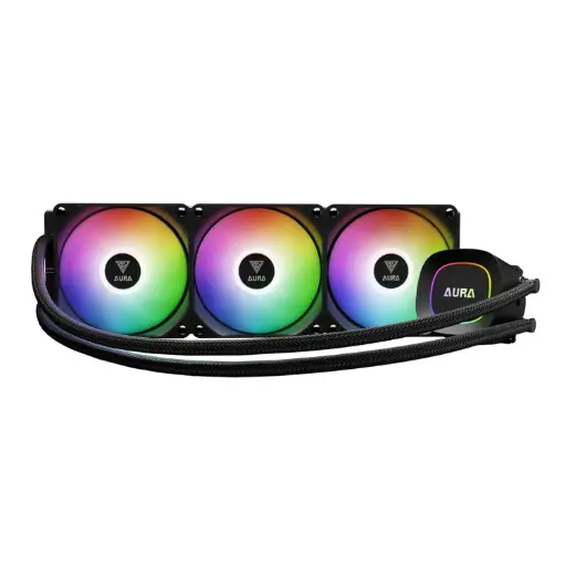 [848475011585] ENFRIAMIENTO GAMDIAS AURA GL360 LITE ARGB NEGRO 360MM AM5/LGA1851 AU-GL360 LITE 11M DE GARANTIA