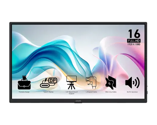 [824142409701] MONITOR 16 MSI PRO MP165 E6 4MS 60HZ FULL HD IPS PORTATIL BOCINAS ANTI-GLARE 12M DE GARANTIA