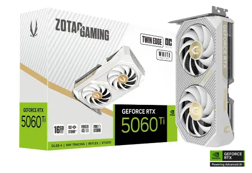 [810012085908] TARJETA DE VIDEO NVIDIA RTX5060TI 16GB OC GDDR7 ZOTAC TWIN EDGE BLANCO ZT-B50620Q-10M 1AÑO DE GARANTIA