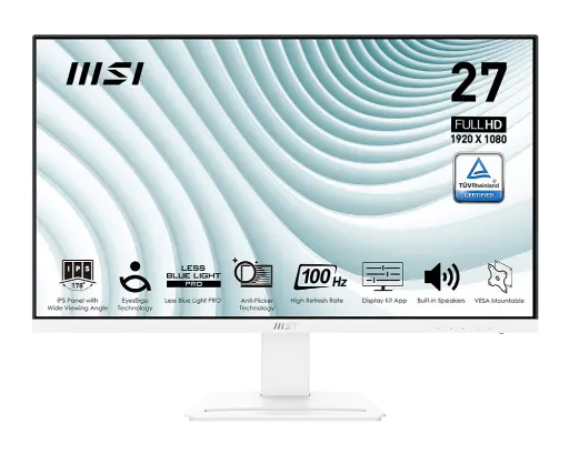 [824142320617] MONITOR 27 MSI PRO MP273AW 1MS 100HZ FULL HD IPS BLANCO BOCINA 12M DE GARANTIA