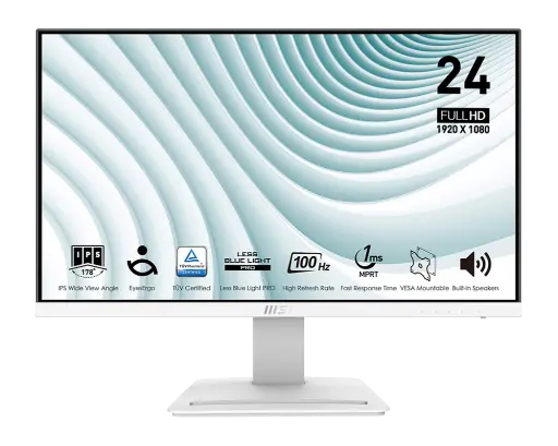 [824142320945] MONITOR 24 MSI PRO MP243XW 1MS 100HZ FULL HD IPS BLANCO BOCINA ANTI-GLARE ADAPTIVE SYNC 12M DE GARANTIA