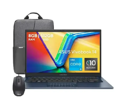[197105908581] LAPTOP ASUS VIVOBOOK CORE I5 1334U 512GB 8GB DDR4 14" W11H INC/MOCHILA/MOUSE AZUL F1404VA-NK1054W 90NB10I1-M019C0 GARANTIA CON FABRICANTE