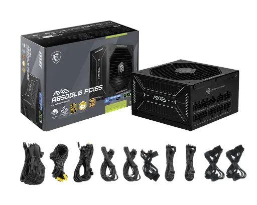 [824142398081] FUENTE MSI MAG A850GLS PCIE5 850W 80 PLUS GOLD FULL  MODULAR ATX NEGRO MAG A850GLS PCIE5 11M DE GARANTIA