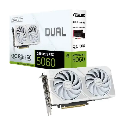 [199291196971] TARJETA DE VIDEO NVIDIA GEFORCE RTX5060 8GB OC GDDR7 ASUS DUAL BLANCA 90YV0N15-MVAA00 12M DE GARANTIA