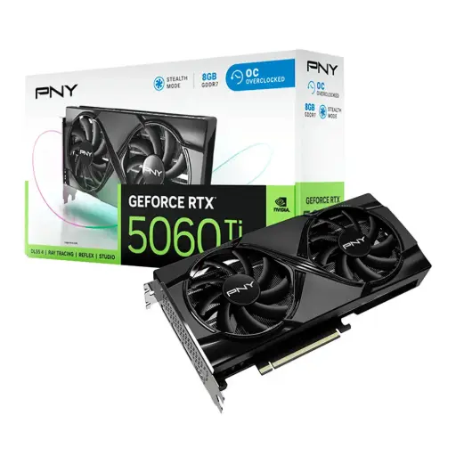 [751492795652] TARJETA DE VIDEO NVIDIA GEFORCE RTX5060TI 8GB OC GDDR7 PNY DUAL FAN VCG5060T8DFXPB1-O 12M DE GARANTIA