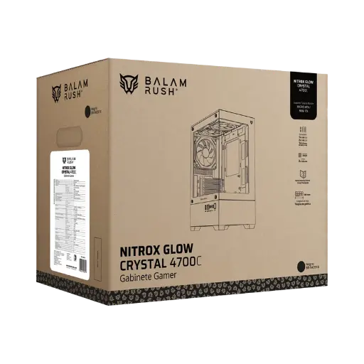 [7506215943918] GABINETE BALAM RUSH NITROX GLOW CRYSTAL 4700C NEGRO M-ATX ARGB C/TEMPLADO S/FUENTE BR-943918 3M DE GARANTIA