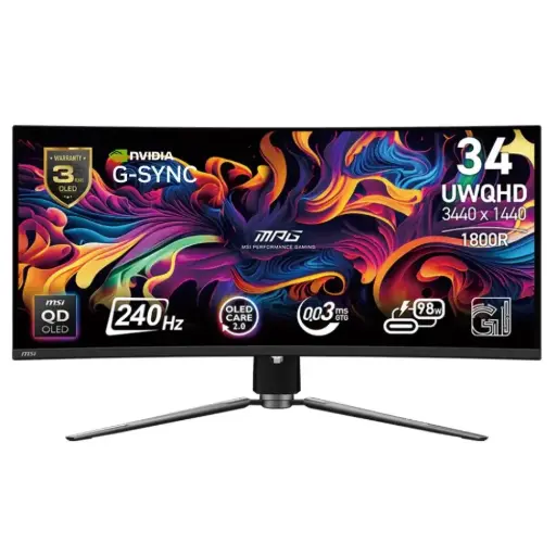 [824142354223] MONITOR 34 MSI MPG 341CQPX QD-OLED 0.3MS 240HZ UWQHD GAMER QD OLED CURVO ANTI-GLARE DP HDMI G-SYNC GARANTIA CON FABRICANTE