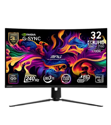 [824142378793] MONITOR 32 MSI MPG 321CURX QD-OLED 0.03MS 240HZ UHD GAMER QD OLED CURVO ANTI-GLARE DP HDMI G-SYNC GARANTIA CON FABRICANTE