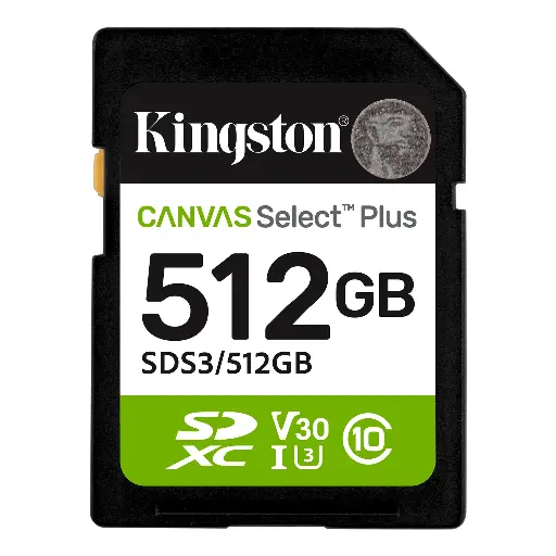 [740617348347] MEMORIA SD KINGSTON CANVAS SELECT PLUS 512GB CLASE10 V10 SDS3/512GB 1M DE GARANTIA