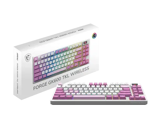 [824142405390] TECLADO MSI FORGE GK600 TKL VIOLET INALAMBRICO BLANCO MECANICO BLUETOOTH/USB-C RGB FORGE GK600 TKL WIRELESS VIOLET 12M DE GARANTIA