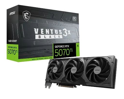 [824142445006] TARJETA DE VIDEO NVIDIA GEFORCE RTX5070 TI 16GB OC GDDR7 MSI VENTUS 3X RTX 5070 Ti 16G VENTUS 3X OC BLACK 12M DE GARANTIA