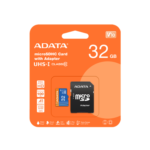 [842243014181] MEMORIA MICRO SD ADATA 32GB CLASE 10 A1 AZUL AUSDH32GUICL10A1-RA1 11M DE GARANTIA