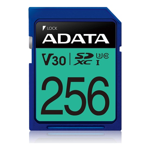 [4713218463944] MEMORIA SD ADATA 256GB CLASE 10 V30 4K UHD 100/80MBPS AZUL ASDX256GUI3V30S-R 11M DE GARNTIA